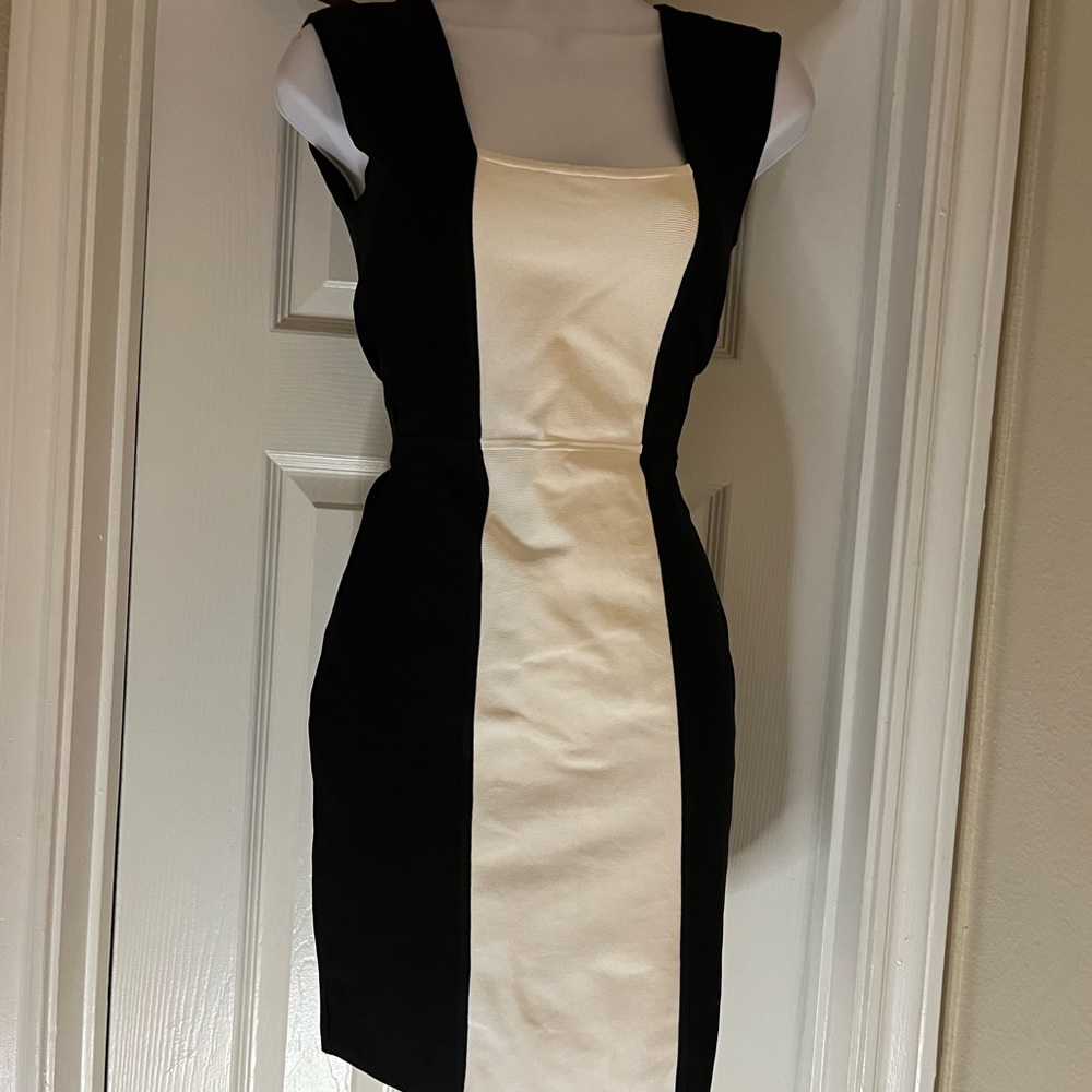 BCBGMaxAzria Two-Tone Black and Cream BandageMini Dress